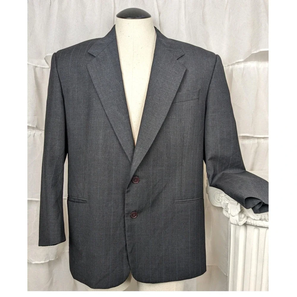 Gian Carlo Lamberti Made in Italy Vtg Gray Virgin Wool Suit Jacket Size 43